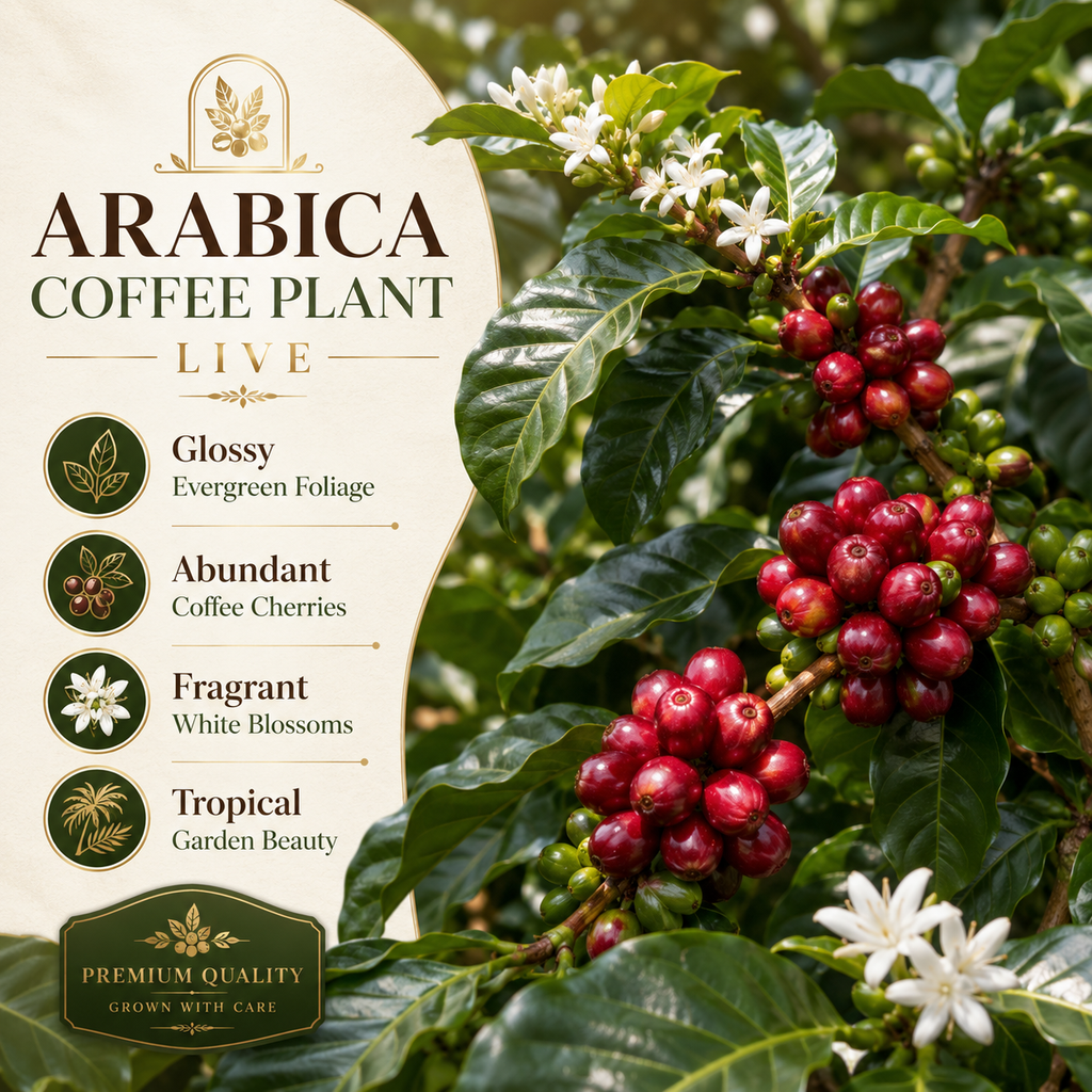 Live Coffea Arabica Plant, Well-Rooted 1-2' Potted Plant, Low Maintenance Indoor Coffee Plant for Bright Windowsills (No Ship to CA,HI,AK)