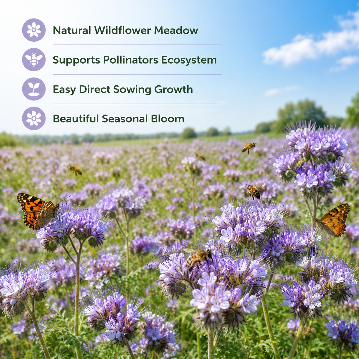 100 Pcs Lacy Phacelia Seeds for Planting, Non GMO, Easy Care, Purple Flower Seeds, Flowering Annual, for Outdoor Spaces