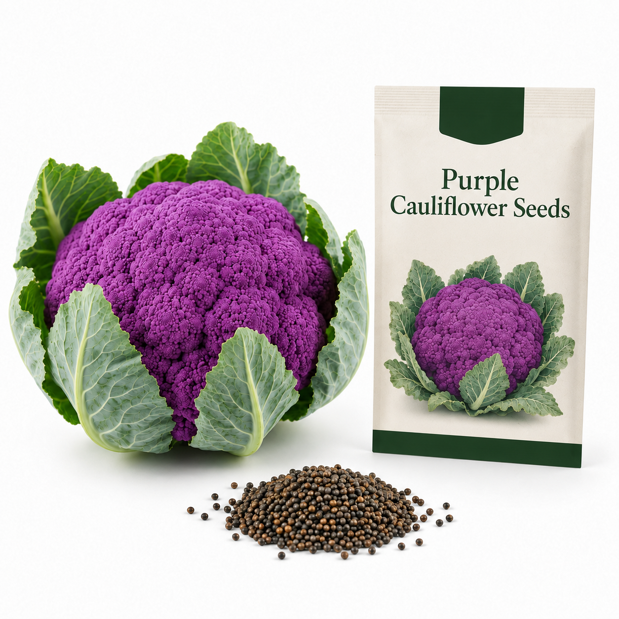 100 Purple Cauliflower Seeds (Brassica Oleracea), Non GMO, Fast Growing, Cold Hardy Backyard Vegetable Seed for Fall & Spring Gardens