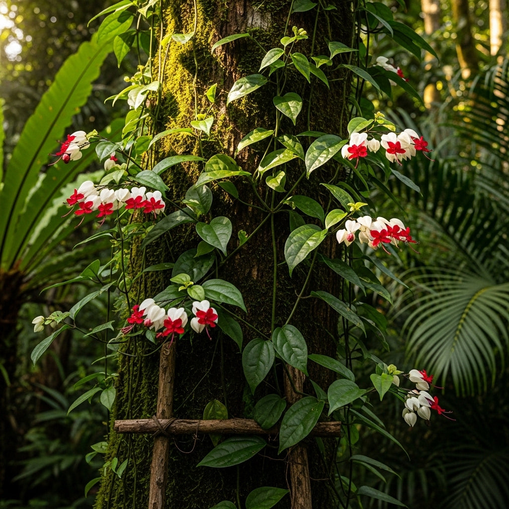 3 Live Bleeding Heart Plants | 4 to 5 Inch Tall | Clerodendrum Plant with White Blossoms | for Trellises, Patios, or Balconies
