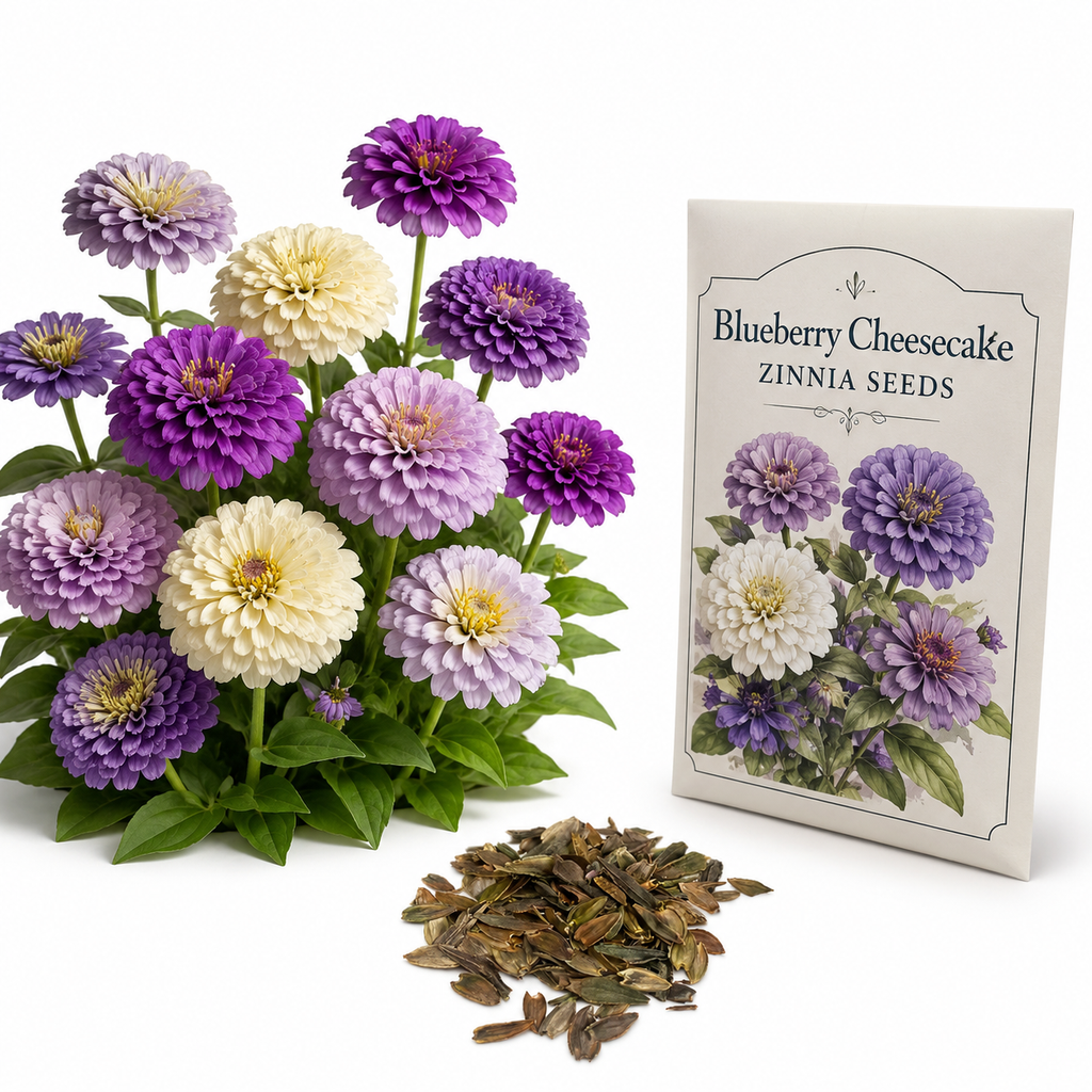 200 Blueberry Cheesecake Zinnia Seeds Mix for Planting, Heirloom, Easy to Grow, High-Yielding, Lavender Purple Cream Blooms for Stunning Summer Bouquets