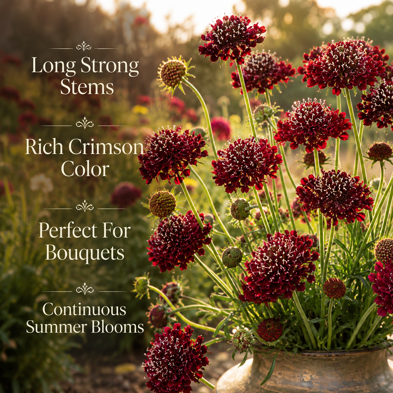 100 Scabiosa Seeds, Non-GMO, Heirloom Pincushion Flower Seeds, Tall and Sturdy Stems with Long-Lasting Elegant Blooms, Ideal for Borders & Backyard Pollinator Gardens
