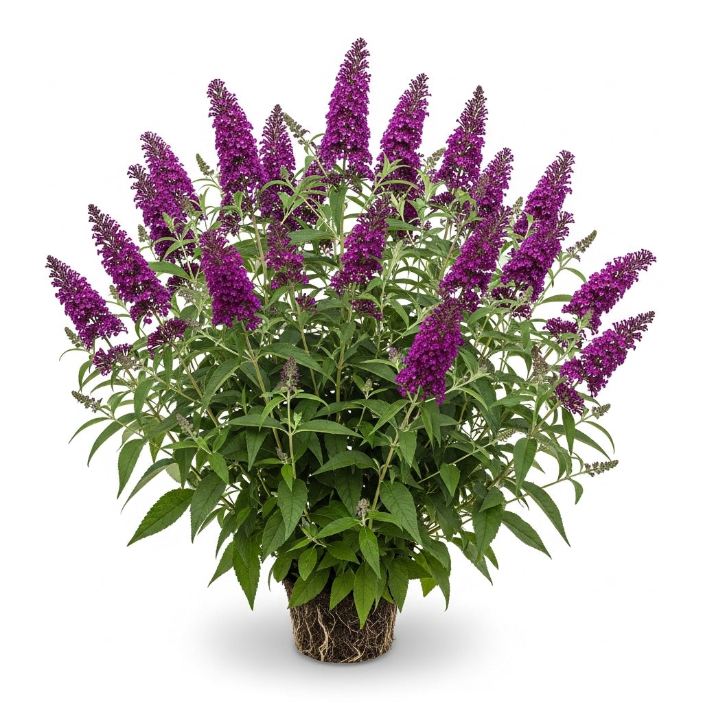 Raspberry Bush Live Plant | 4 Inch Tall Buddleia | Flowering Shrub with Deep Purple Blooms | Easy to Grow Plant for Outdoor Gardens, Borders & Pollinator Landscapes