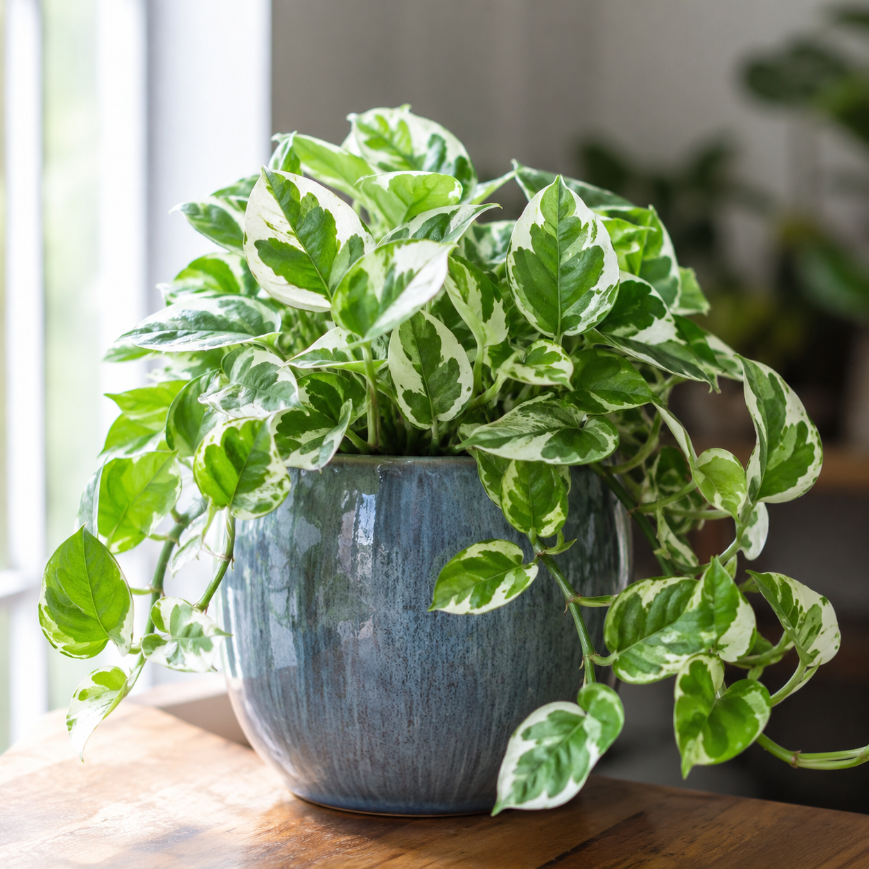 Pothos N’Joy Live Plant in 4 Inch Pot |Variegated Epipremnum Aureum Houseplant with White-Green Leaves | Easy-Care Indoor Pothos Live Plants for Home Office Décor