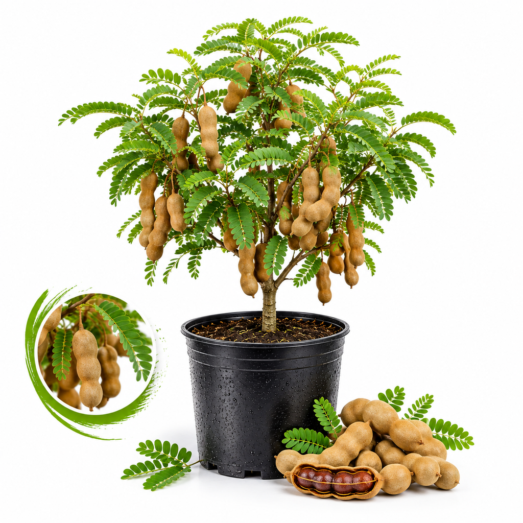 Sweet Tamarind Live Plant, 1 Gallon Pot, 1 Feet Tall, Potted Tropical Fruit Tree Starter for Backyard and Large Containers (No Ship to CA, HI, AK)