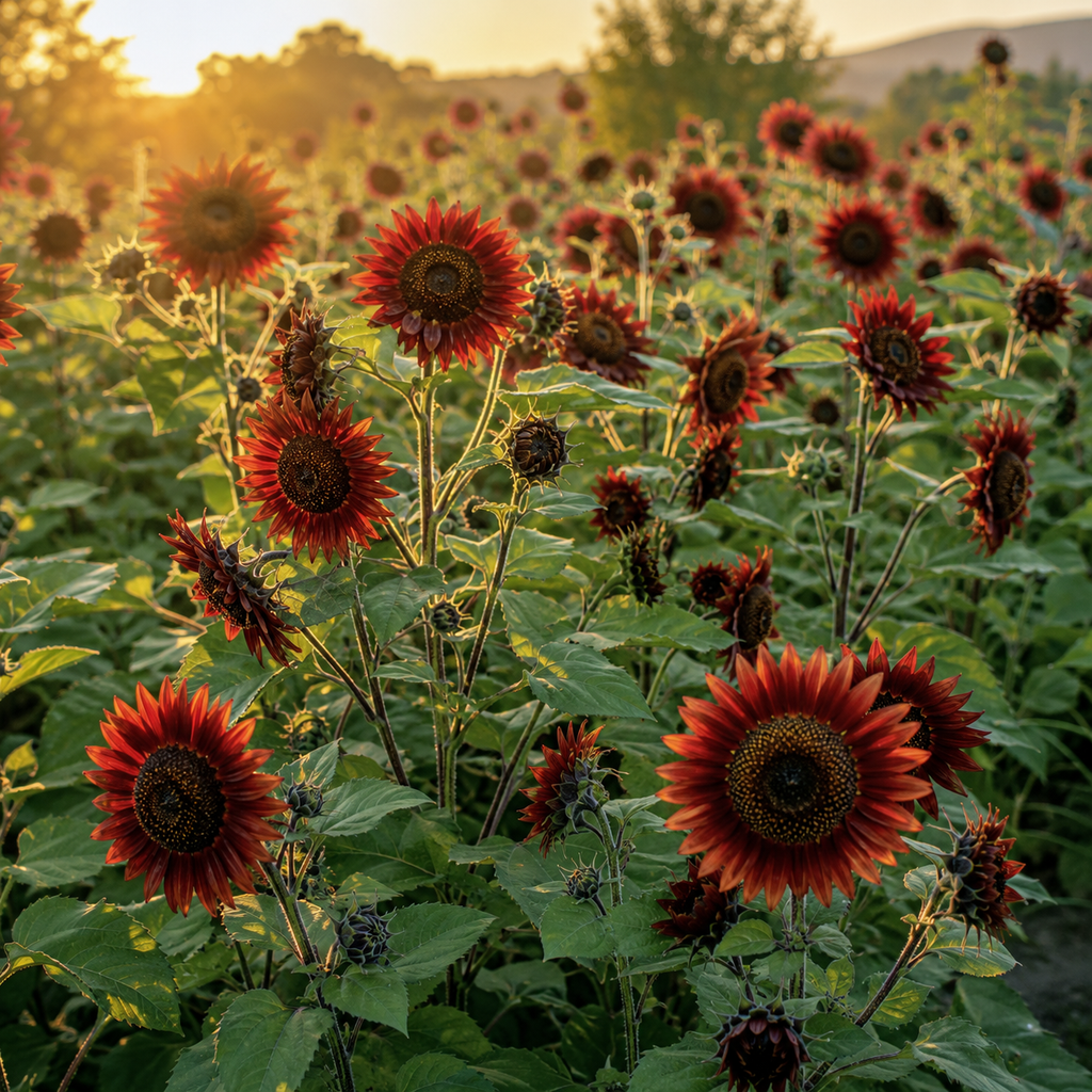 25 Velvet Queen Sunflower Seeds, Non-GMO Helianthus annuus Seeds, Easy Care, Vibrant Tall Multi-Branching Dark Red Velvet Flower for Cut Garden