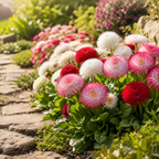 Habanera Mixed Bellis English Daisy Seeds, 10 Pcs, Non GMO, Spectacular Large Quilled Double Blooms, for Borders & Gardens