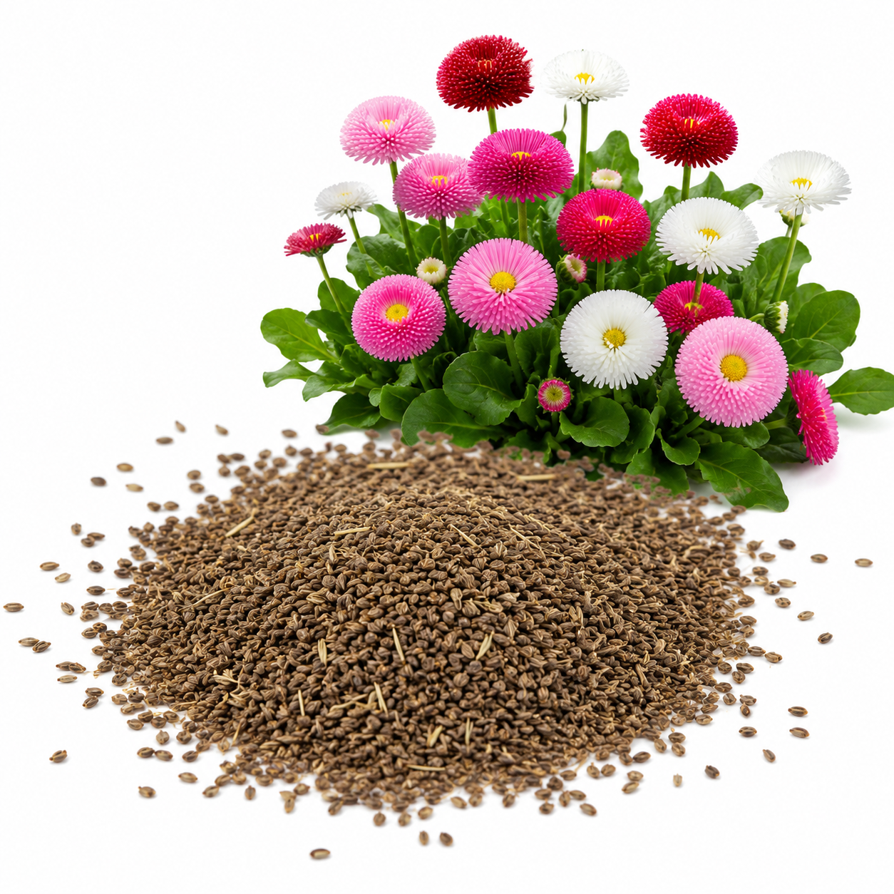 200 Pcs Mixed Bellis English Daisy Seeds, Pink - White - Red English Daisy Seeds, Non GMO, Easy to Grow, Colorful Large Quilled Double Blooms, for Borders & Gardens