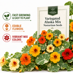 25 Variegated Alaska Mix Seeds (Tropaeolum nanum), Non GMO, Heirloom Edible Flower & Vegetable Seeds, Colorful Summer Blooms with Marbled Foliage, for Outdoor Planting