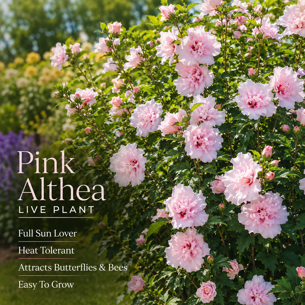 2 Pink Hibiscus Althea Live Plants for Planting | 12–18 Inch Tall | Pink Flowering Rose of Sharon Trees for Outdoor Gardens & Privacy Screens