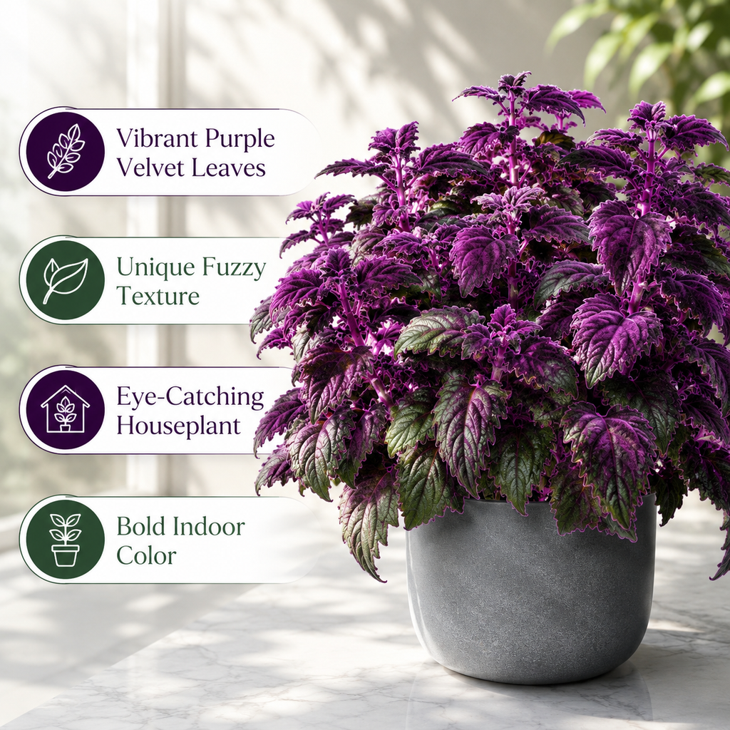 Purple Passion Plant Live - Gynura | Size 4 Inch Tall | Easy to Grow Indoor Houseplant for Home & Office | Vibrant Purple Velvet Foliage, Low Maintenance