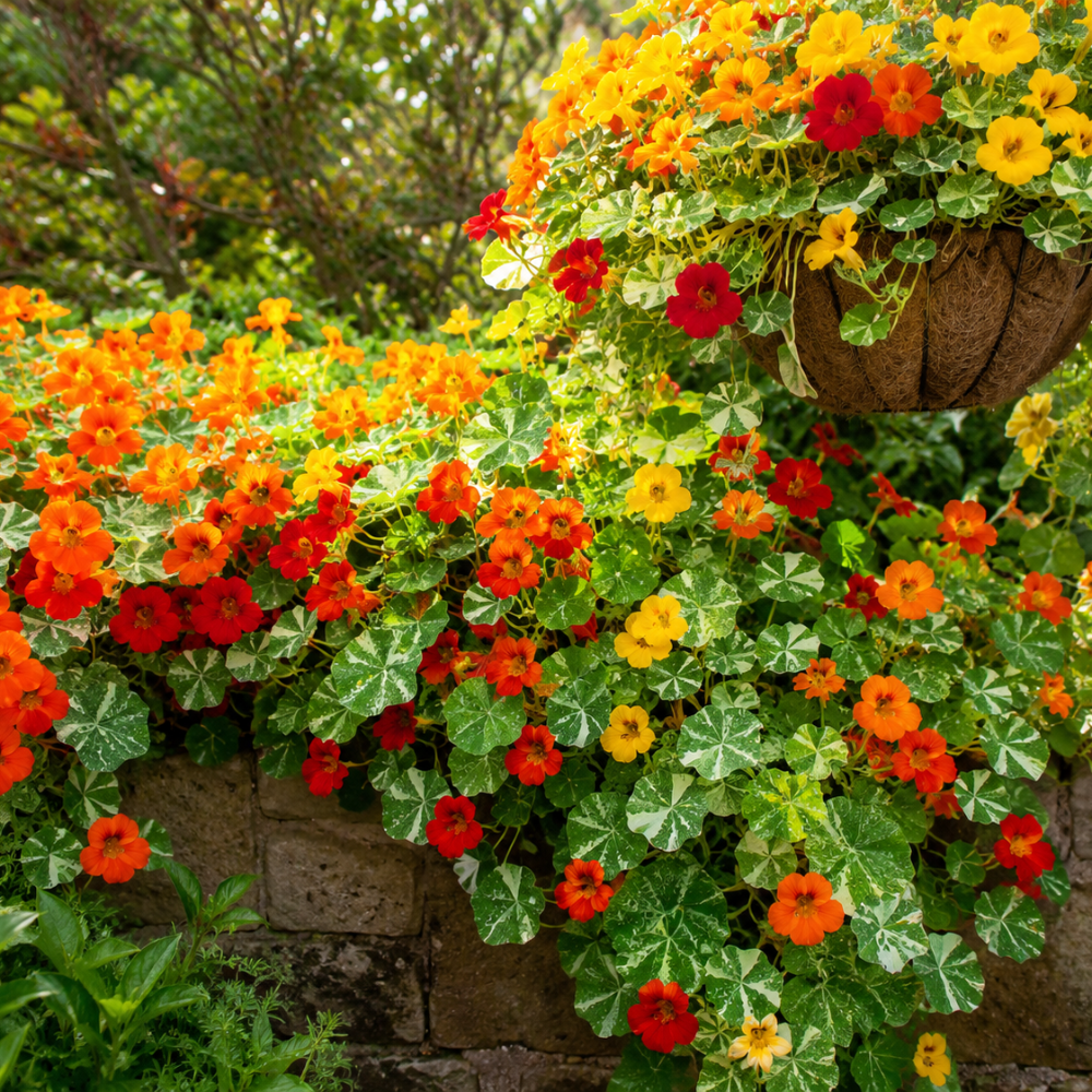 25 Variegated Alaska Mix Seeds (Tropaeolum nanum), Non GMO, Heirloom Edible Flower & Vegetable Seeds, Colorful Summer Blooms with Marbled Foliage, for Outdoor Planting