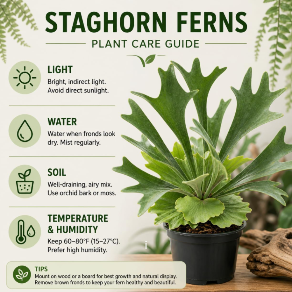 2 Staghorn Ferns Live Plants, Live Fern Plants Indoor in 4 Inch Pot, Unique Fern for Wall Mounting, Shelves and Indoor Decor