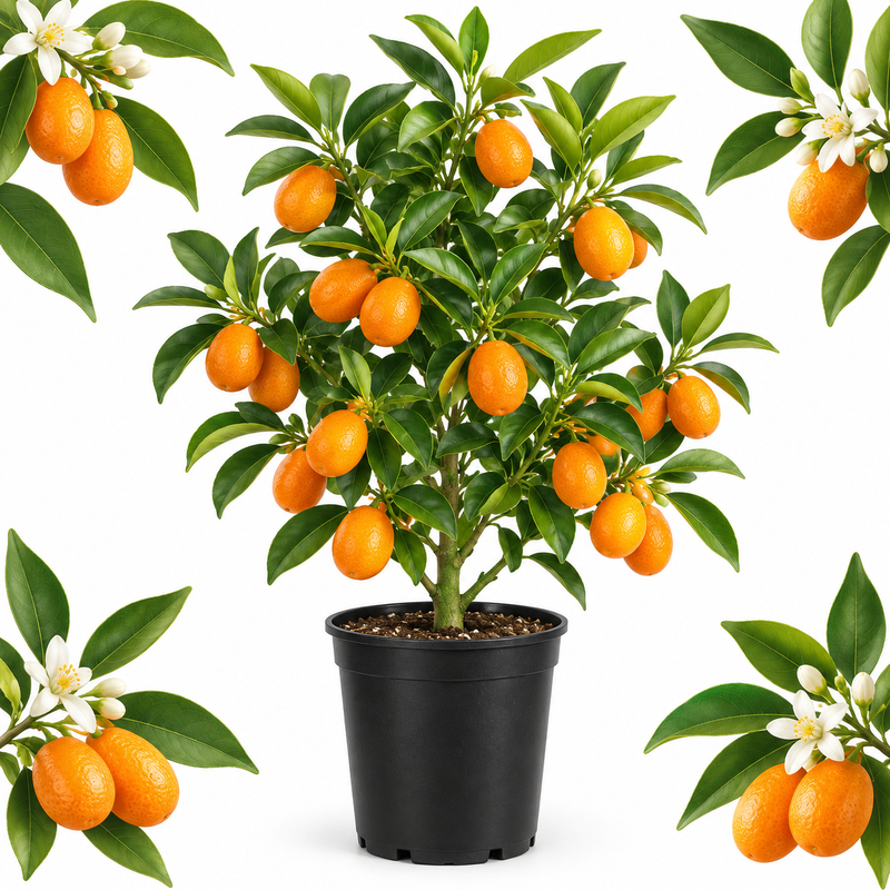 Meiwa Sweet Kumquat Tree Live Plant | 3 Gallon Pot | Fresh Round Sweet Fruit with Edible Peel, Fragrant Blooms | Ideal for Home Gardens and Patio (No Ship to CA,HI,AK)