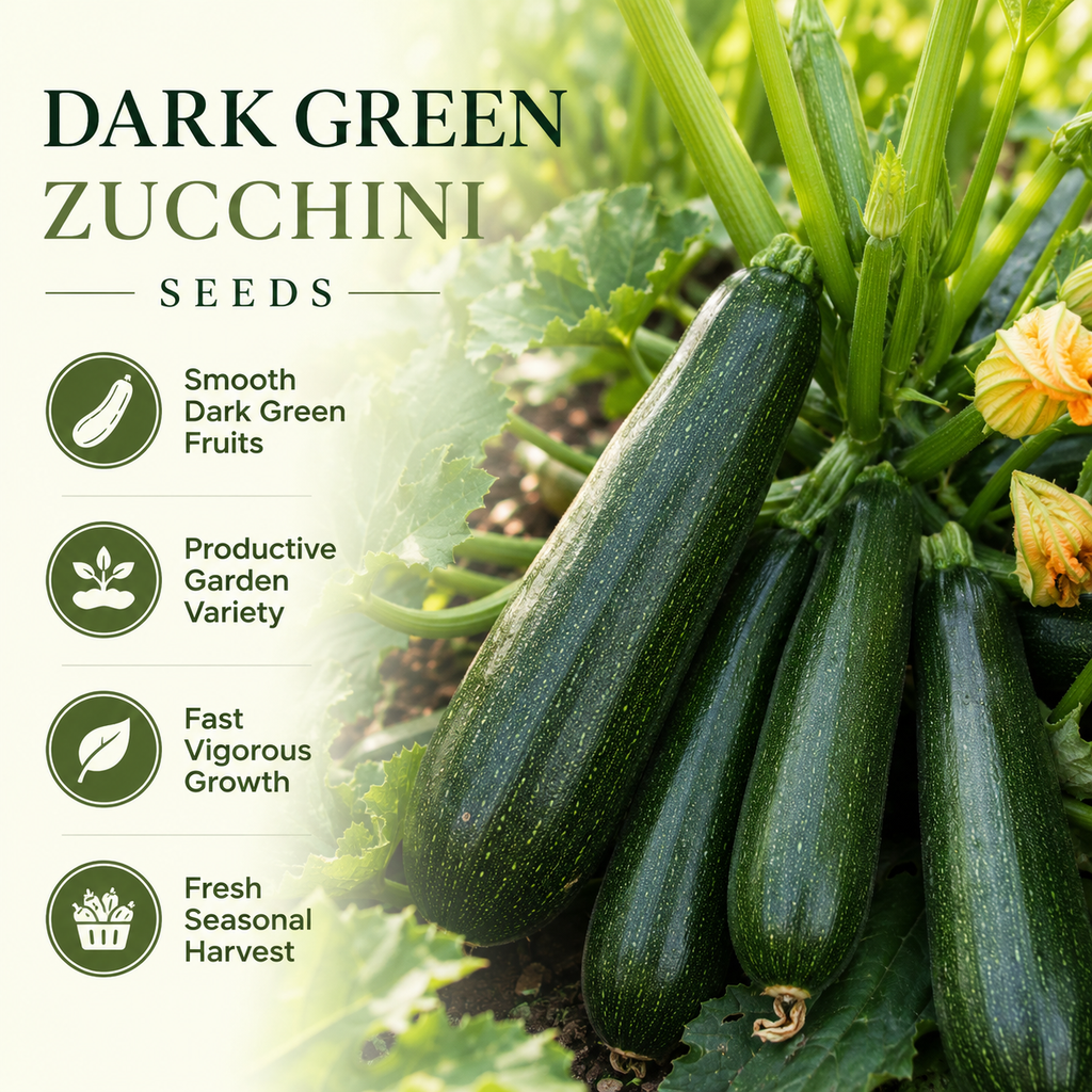 50 Dark Green Zucchini Seeds, Heirloom, Easy to Grow, Heirloom Summer Squash Vegetable Seeds, for Backyard Garden, Patios & Containers