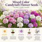 600 Candytuft Mixed Color Seeds, Non-GMO Iberis umbellata Seeds, High Yield, Vibrant Multi-Color Pink Purple White Annual Cascading Ground Cover for Rock Gardens