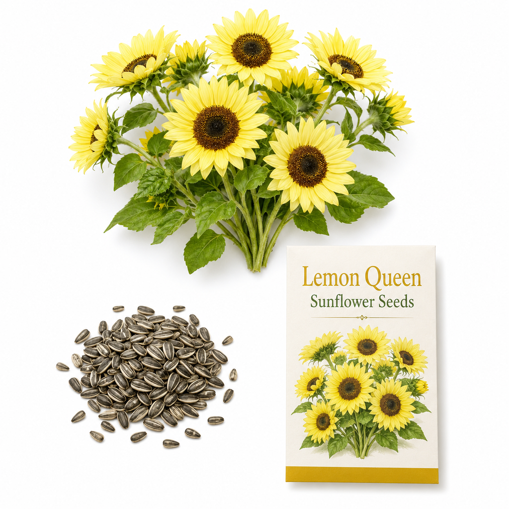 25 Lemon Queen Sunflower Seeds, Non-GMO Helianthus annuus Seeds, High Yield, Vibrant Tall Multi-Branching Lemon Yellow Flower for Gardens