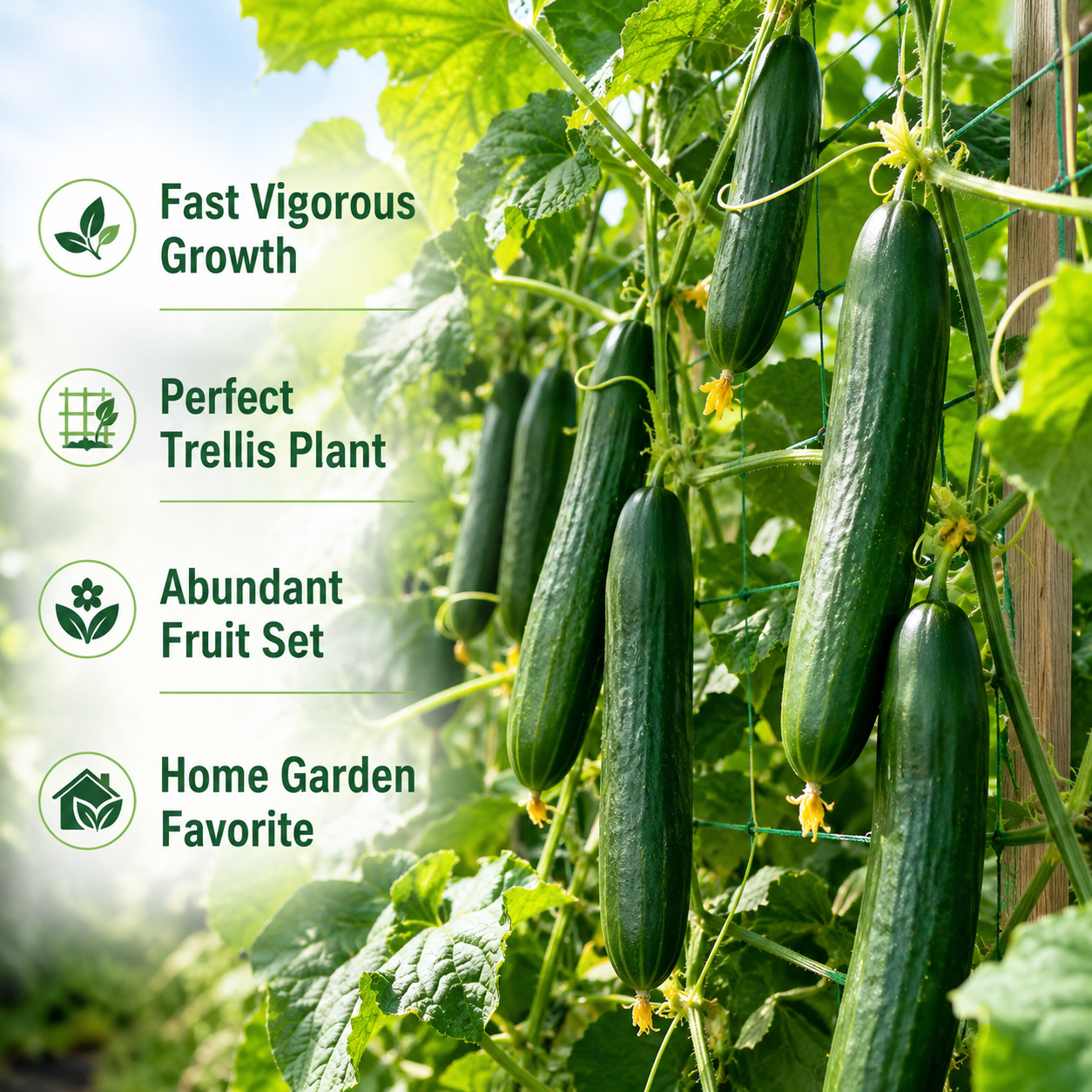100 Tendergreen Burpless Cucumber Seeds, Heirloom, High-Yield Vegetable Seeds, for Fresh Salads, Pots, Containers & Outdoor Planting