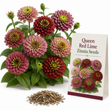 30 Queen Red Lime Zinnia Seeds, Non-GMO, Fast Growing, Heat Tolerant Flower Seeds for Vibrant Backyard Borders