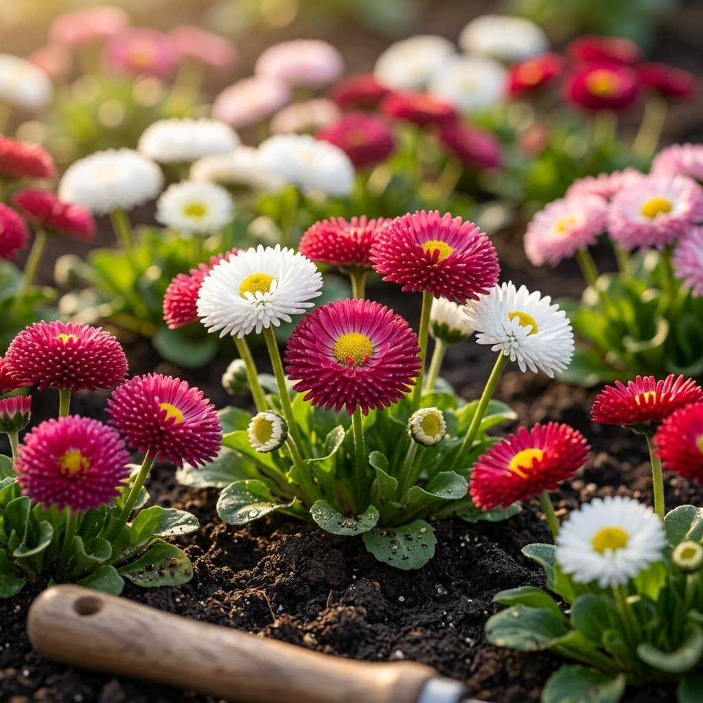 600 Pcs Bellis Mixed English Daisy Seeds, Non GMO, Heirloom, Cold Hardy, Ideal for Containers, Patios & Garden Accents