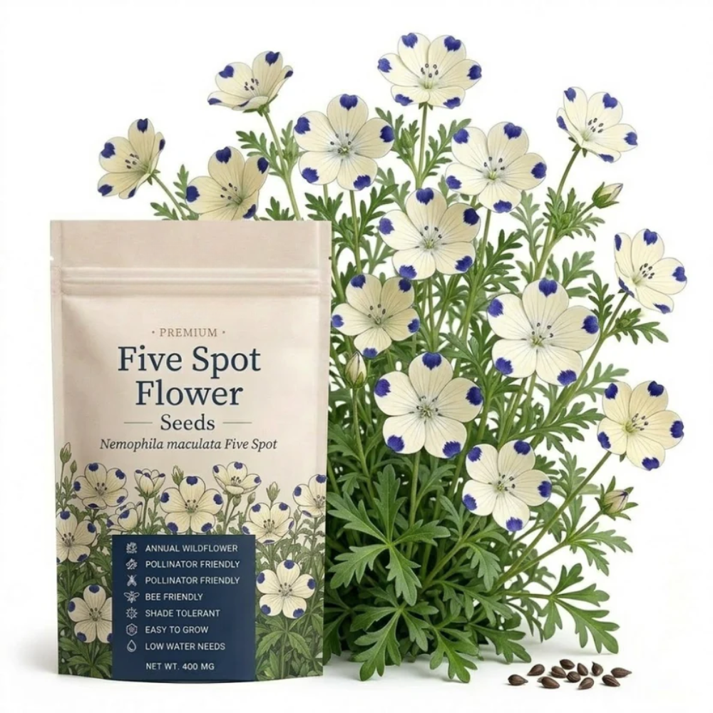 80 Pcs Five Spot Wildflower Seeds, Heirloom Non-GMO Annual Ground Cover, Low Maintenance Purple Spotted White Blooms for Yard Landscapes