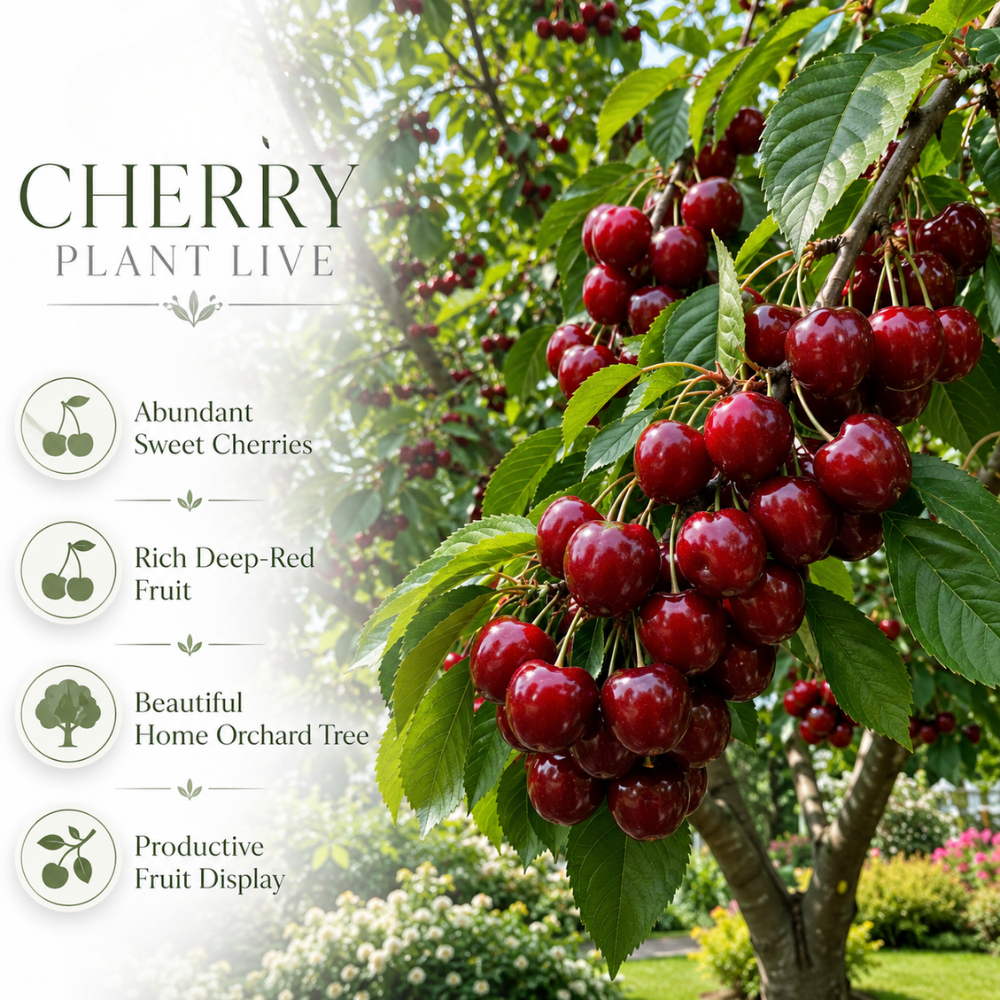 Red Cherry Tree Live Plant, 2-3 Feet Tall in 3 Gallon Pot, Sweet Dark Red Fruit Tree for Home Orchards and Backyards (No Ship to CA, HI, AK)
