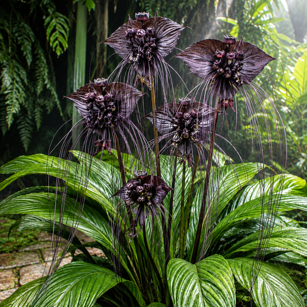 Tacca Chantrieri | Black Bat Flower Live Plant - 4 Inch Tall | Unique Tropical Houseplant for Indoor Growing, Home Decor & Exotic Plant Displays | Easy to Grow