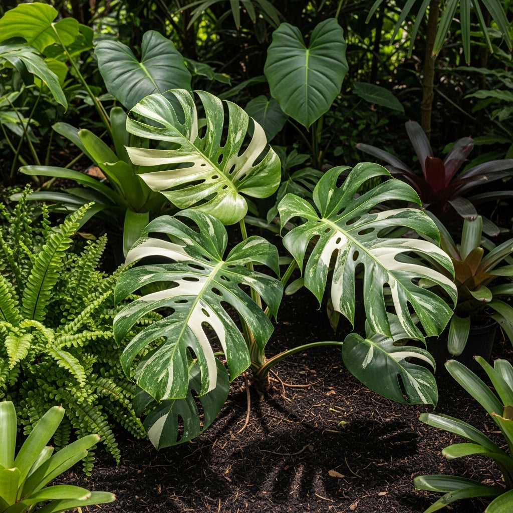 Monstera Thai Constellation Live Plant 4 Inch Tall | Variegated Monstera Plant Live | Tropical Indoor Houseplant for Shelf, Desk or Living Space
