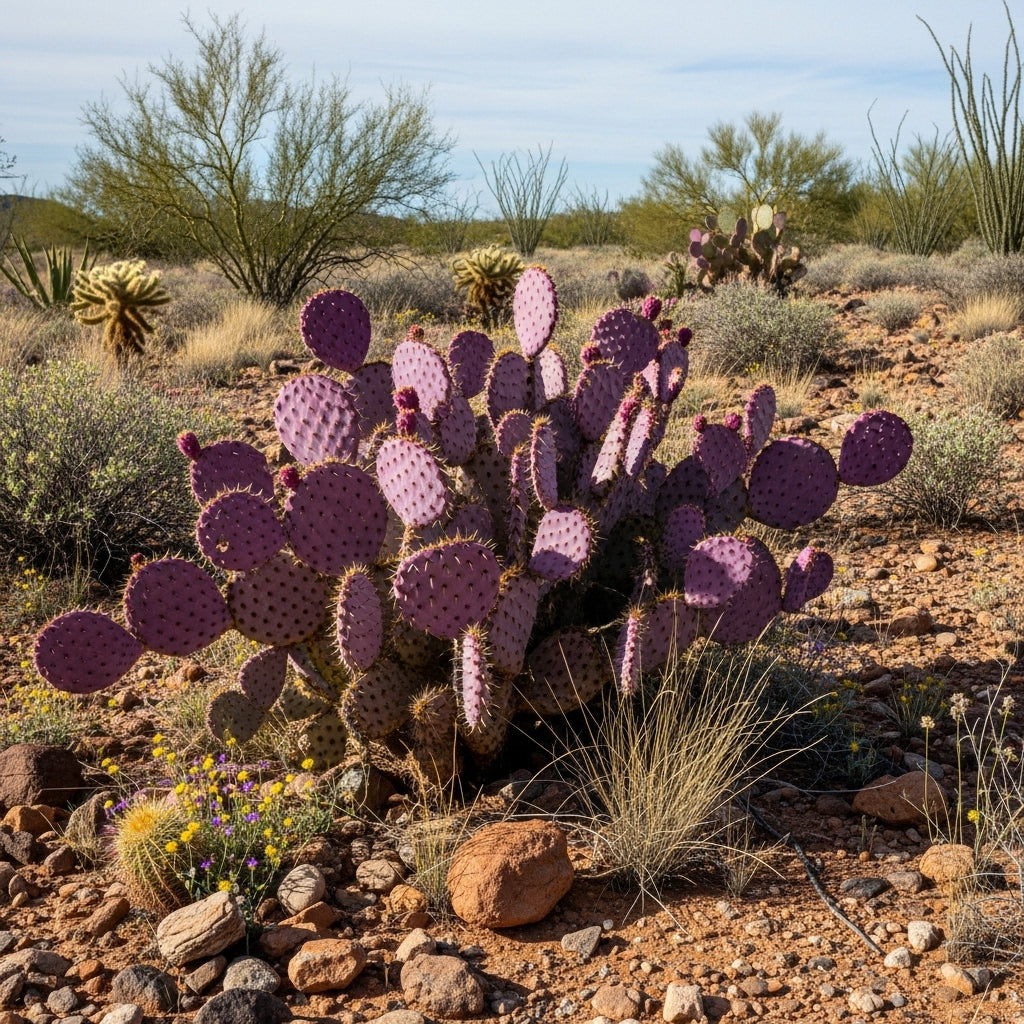 Purple Prickly Pear Cactus Live Plant in 3 Inch Potted | Hardy Desert Cactus for Indoor Display, Outdoor Gardens, Xeriscaping, Borders & Containers