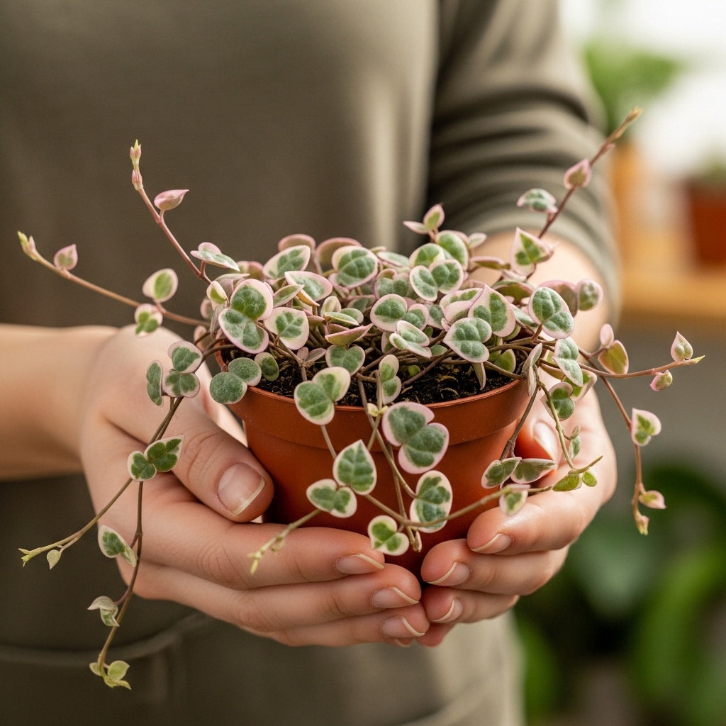 Pink Variegated String of Hearts Plant Live in 6" Pot | Rare Pink Ceropegia Woodii Variegata | Perfect for Beginners & Green Home Styling