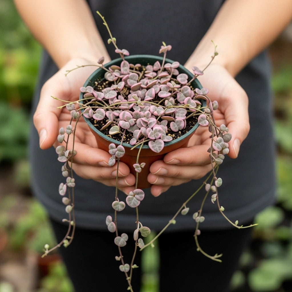 Pink Variegated String of Hearts Plant Live in 6" Pot | Rare Pink Ceropegia Woodii Variegata | Perfect for Beginners & Green Home Styling