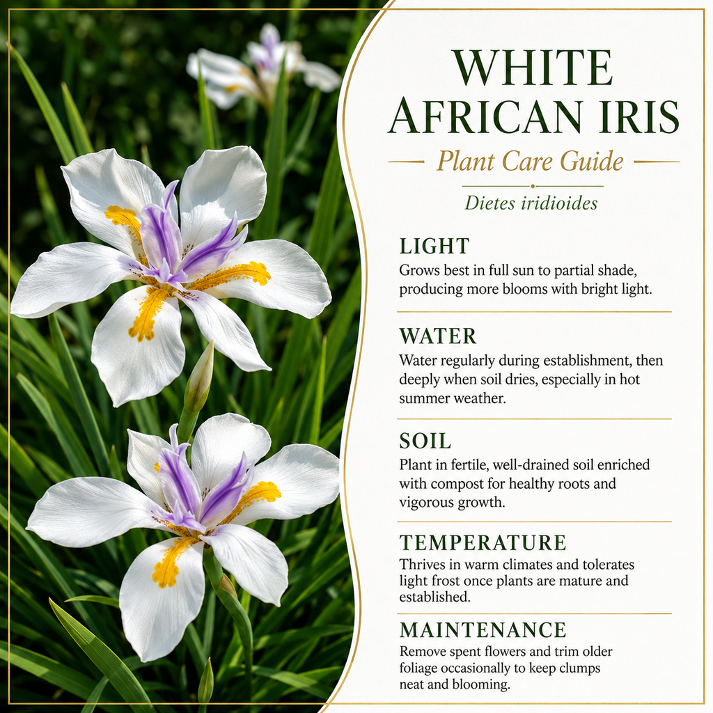 Iris Plants Live, 4-8" Tall African White Iris Plant, Fast Growing, Elegant White Flowers, for Walkway Borders and Patio Pots