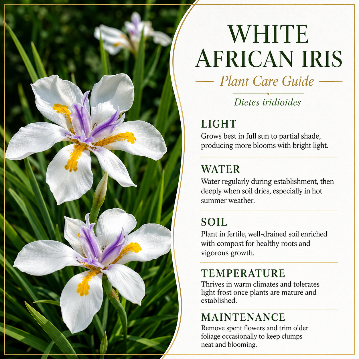 Iris Plants Live, 4-8" Tall African White Iris Plant, Fast Growing, Elegant White Flowers, for Walkway Borders and Patio Pots