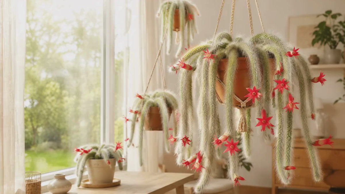2 Live Monkey Tail Cactus, 2" Potted Plant, Easy Care Indoor Greenery, Decorative Long Trailing Cactus for Shelves and Bright Spaces