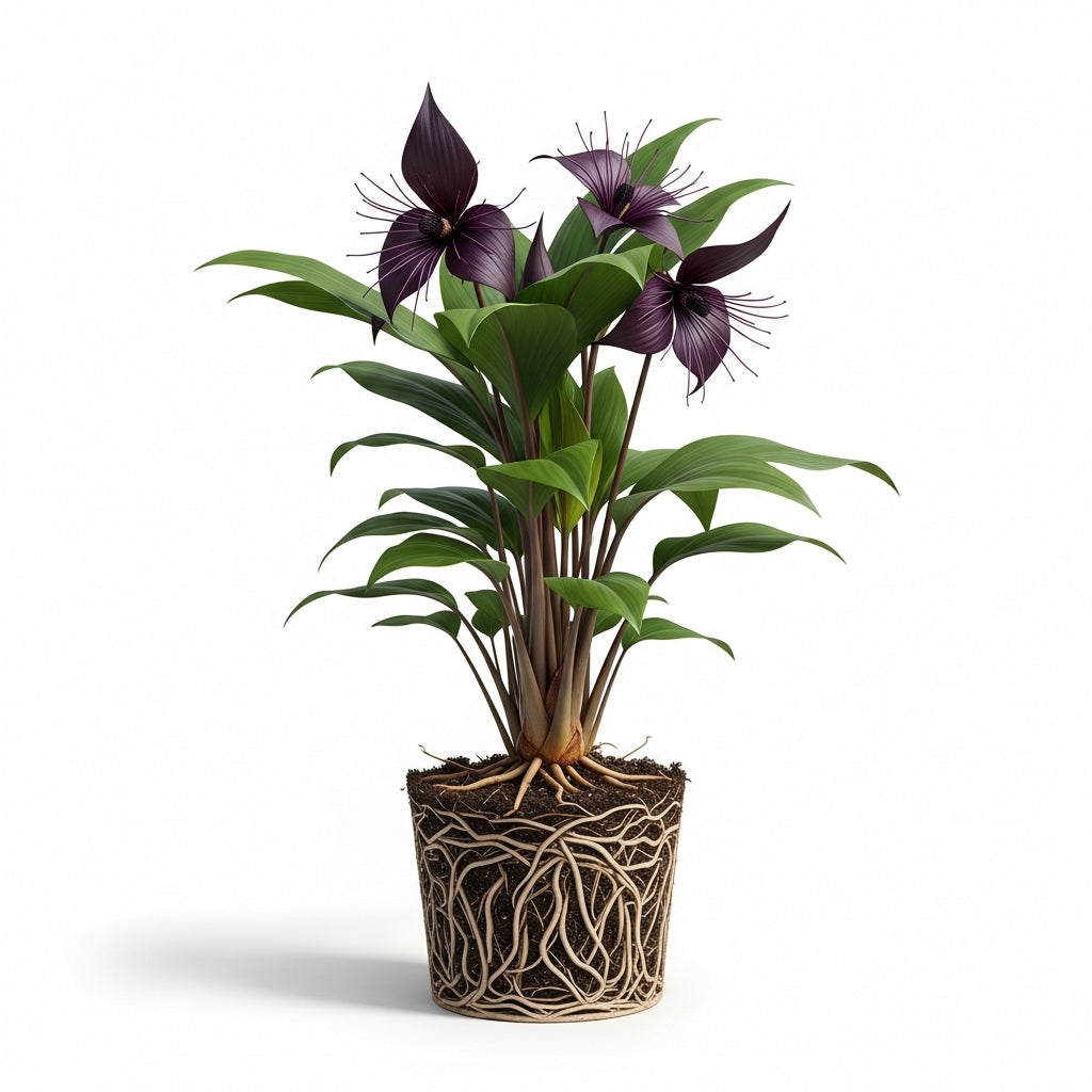 Black Bat Flower Plant Live | Tacca Chantrieri | 4 Inch Tall | Exotic Tropical Houseplant with Dramatic Black Blooms | Eye-Catching Indoor Decor Plant & Gift for Plant Lovers