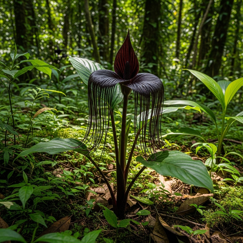 Black Bat Flower Plant Live | Tacca Chantrieri | 4 Inch Tall | Exotic Tropical Houseplant with Dramatic Black Blooms | Eye-Catching Indoor Decor Plant & Gift for Plant Lovers