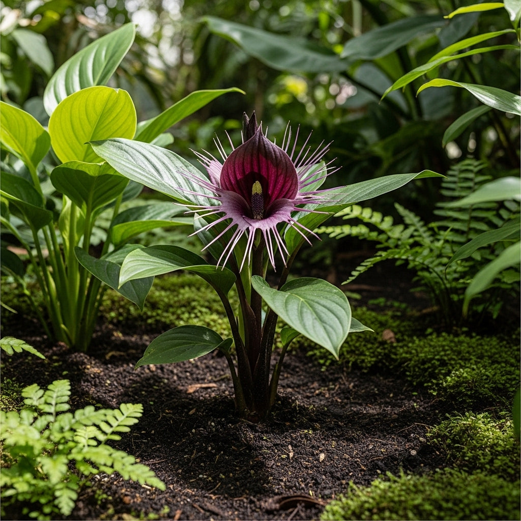 Black Bat Flower Plant Live | Tacca Chantrieri | 4 Inch Tall | Exotic Tropical Houseplant with Dramatic Black Blooms | Eye-Catching Indoor Decor Plant & Gift for Plant Lovers