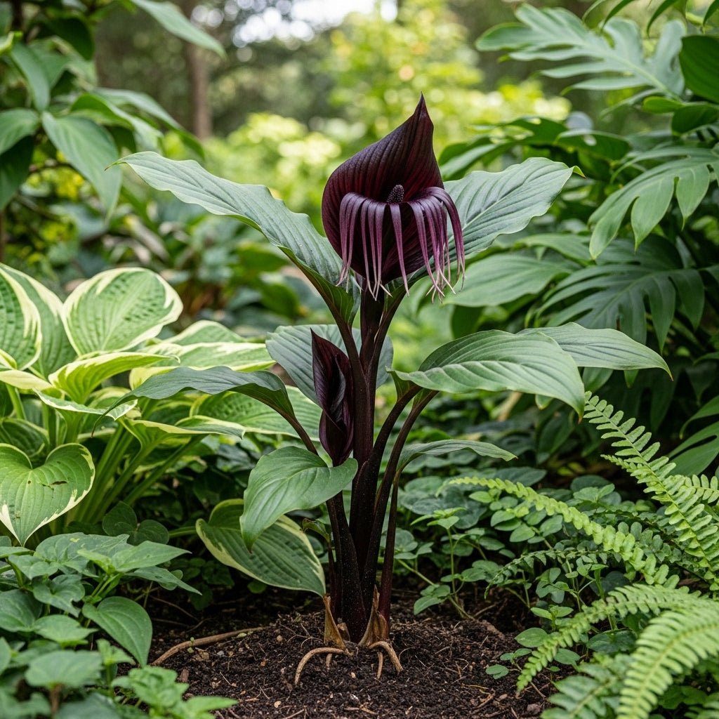 Tacca Chantrieri | Black Bat Flower Live Plant - 4 Inch Tall | Unique Tropical Houseplant for Indoor Growing, Home Decor & Exotic Plant Displays | Easy to Grow