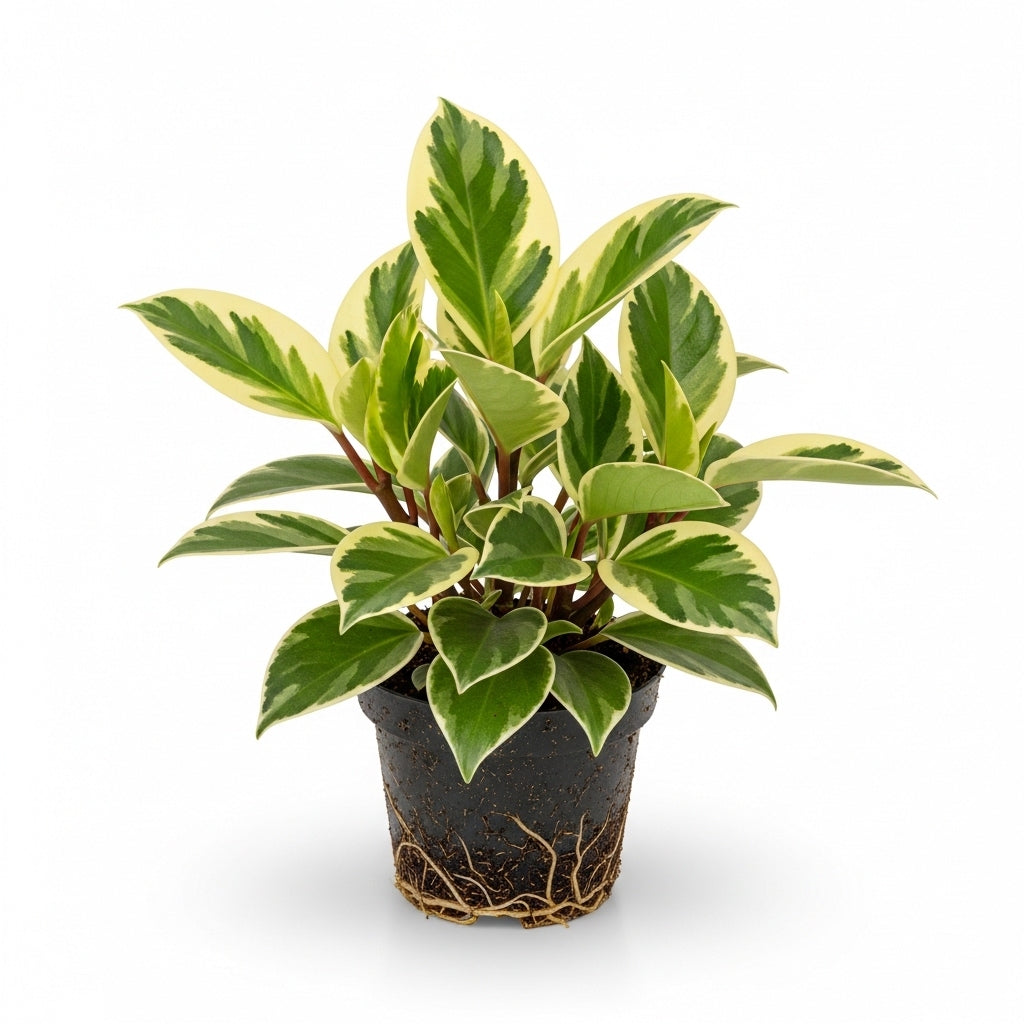 Baby Rubber Plant Live Indoor | Variegated Peperomia Obtusifolia Plant in 4'' Inch Pot | Low-Maintenance Peperomia Live Plant | Suitable for Home & Office Displays
