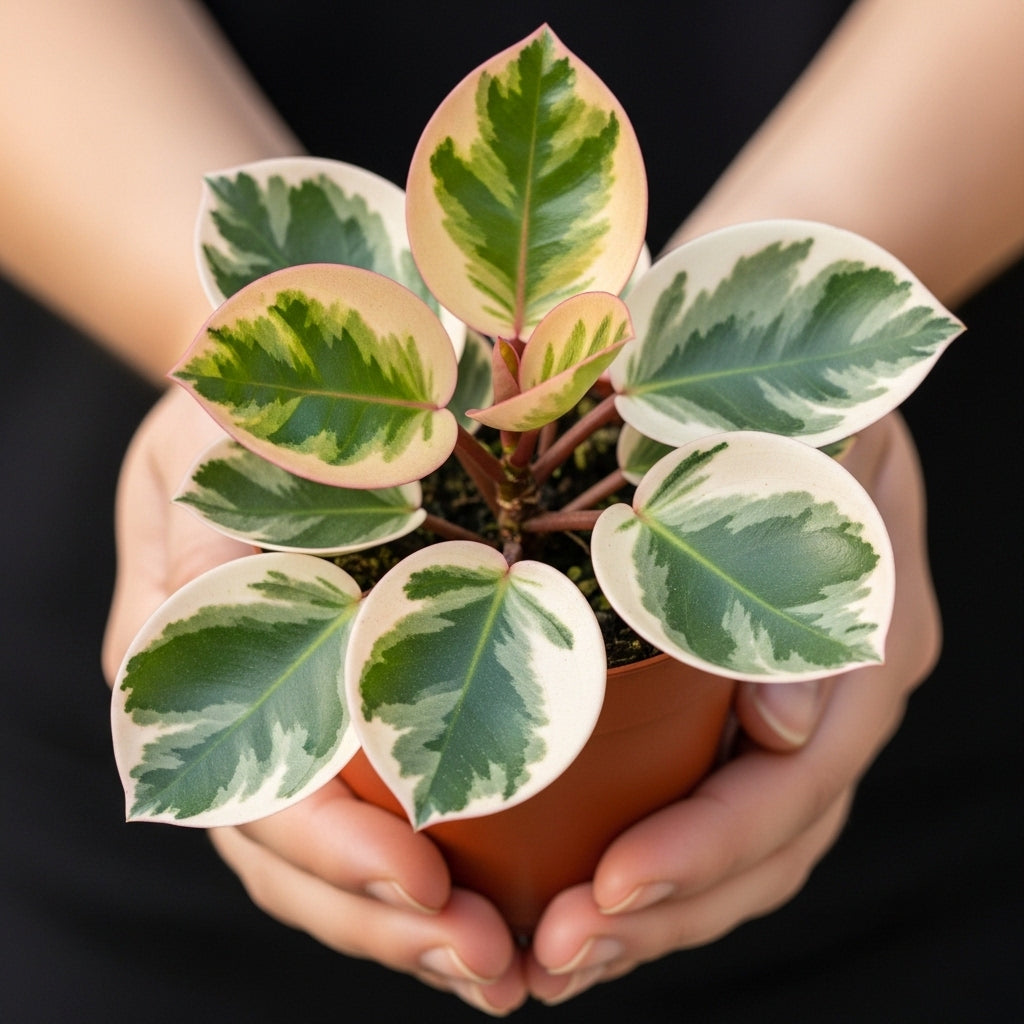 Baby Rubber Plant Live Indoor | Variegated Peperomia Obtusifolia Plant in 4'' Inch Pot | Low-Maintenance Peperomia Live Plant | Suitable for Home & Office Displays