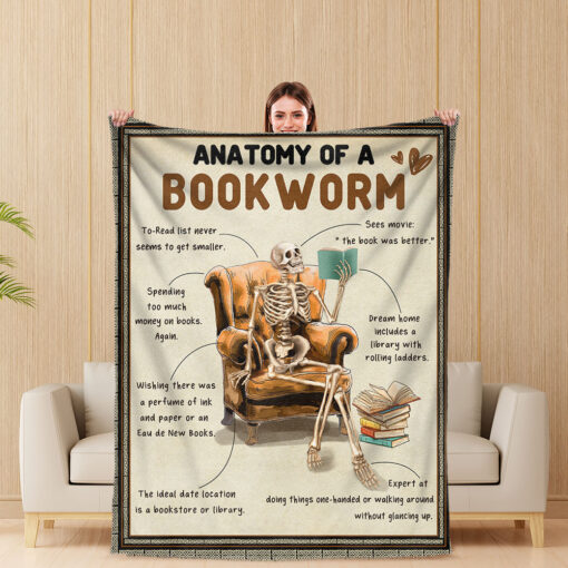 Gingerglowgifts Anatomy Of A Bookworm Skeleton Reading Fleece Blanket MLN2805TTH