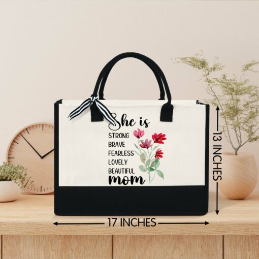 Gingerglowgifts She Is Strong, Brave, Beautiful Mom, Mother's Day Gift for Mom Tote Bag TPT1681PTL