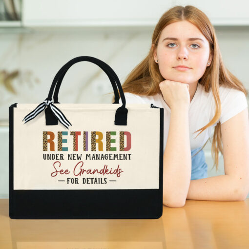 Gingerglowgifts Retired Under New Management, Retirement Gift, Gift For Mom Grandma, Retired Teacher Tote Bag MLN1585NTH