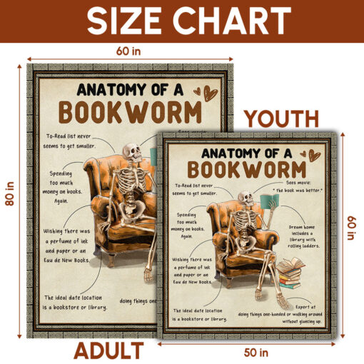 Gingerglowgifts Anatomy Of A Bookworm Skeleton Reading Fleece Blanket MLN2805TTH