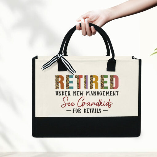 Gingerglowgifts Retired Under New Management, Retirement Gift, Gift For Mom Grandma, Retired Teacher Tote Bag MLN1585NTH