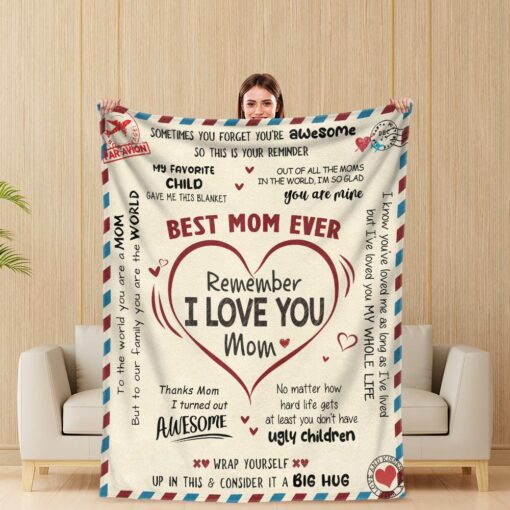 Gingerglowgifts Gifts for Mom, Remember I Love You Mom Letter Fleece Blanket