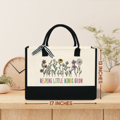 Gingerglowgifts Teacher Appreciation Gifts, Helping Little Minds Grow Tote Bag MLN2344NTH