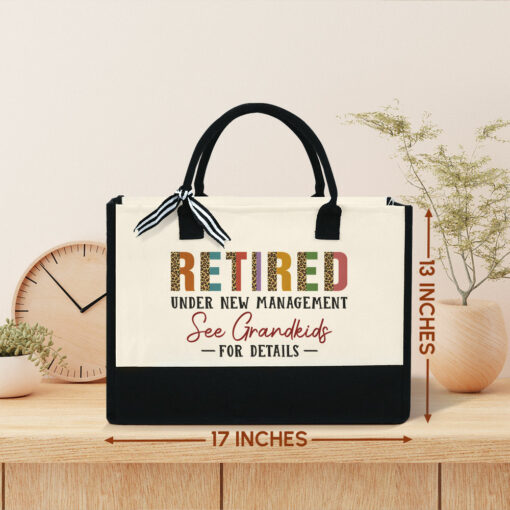 Gingerglowgifts Retired Under New Management, Retirement Gift, Gift For Mom Grandma, Retired Teacher Tote Bag MLN1585NTH