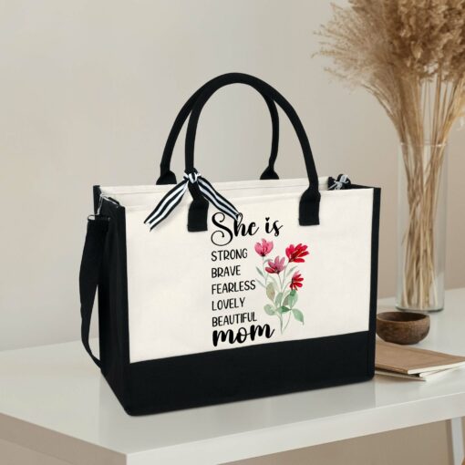 Gingerglowgifts She Is Strong, Brave, Beautiful Mom, Mother's Day Gift for Mom Tote Bag TPT1681PTL