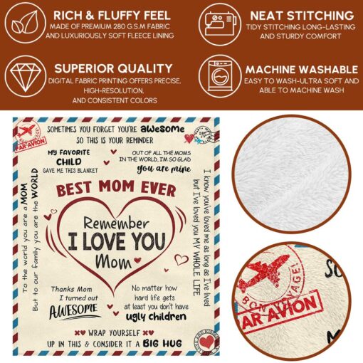 Gingerglowgifts Gifts for Mom, Remember I Love You Mom Letter Fleece Blanket